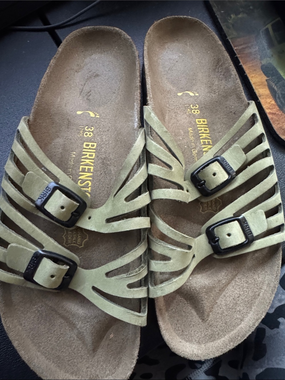 Birkenstock Olive Green Suede Dual-Strap Slide